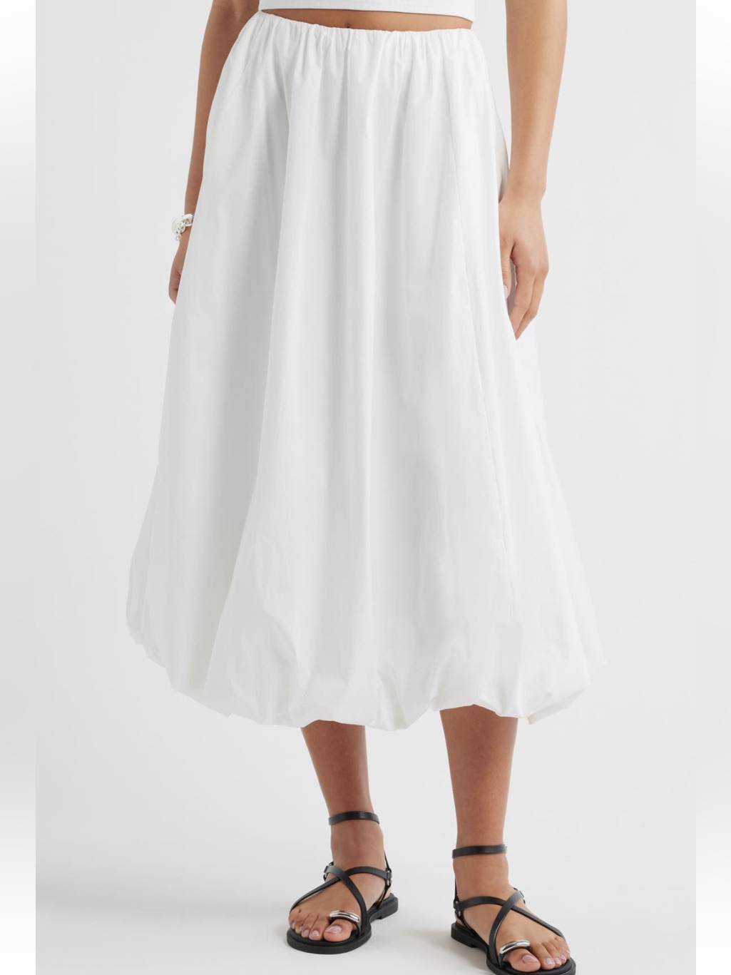 A New Day Bubble Hem Midi Skirt White A-Line Modal Blend Beachy Summer Nwt-Xxl